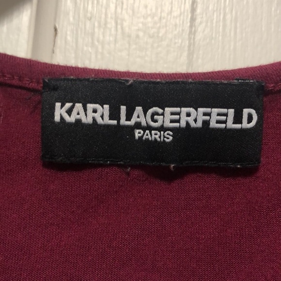 Karl Lagerfield Burgundy Cold-Shoulder Top Ruffles S - Picture 2 of 6